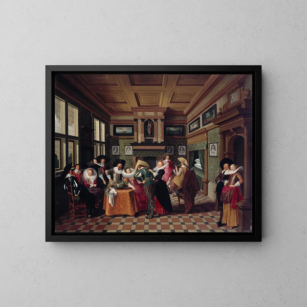 Un intérieur con dame e cavalieri - Dirck van Delen — quadro incorniciato alla parete