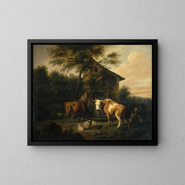 Bétail paissant - Dirck van Bergen — quadro incorniciato alla parete