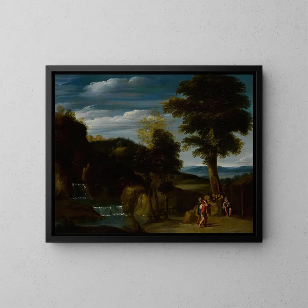 Paesaggio con un eremita - Domenichino — quadro incorniciato alla parete