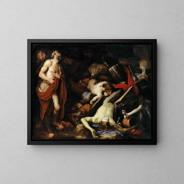 Job e i suoi figli - Domenico Piola — quadro incorniciato alla parete