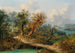 Paesaggio montano con un viaggiatore su un ponte di legno - Dominik Schufried — vista dell’opera