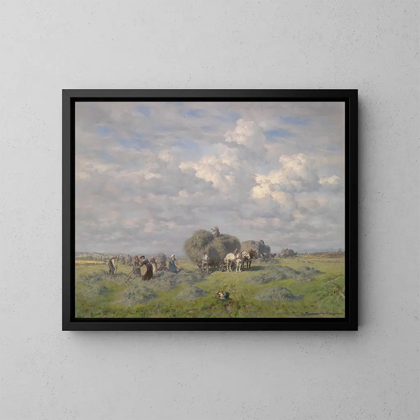Raccolta di fieno in una giornata estiva - Désiré Thomassin — quadro incorniciato alla parete