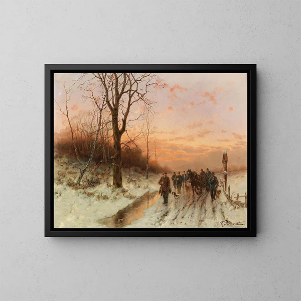 Ritorno alla caccia al tramonto - Désiré Thomassin — quadro incorniciato alla parete