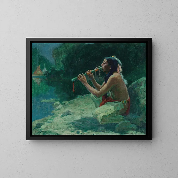 L'Appel della flauto - Eanger Irving Couse — quadro incorniciato alla parete