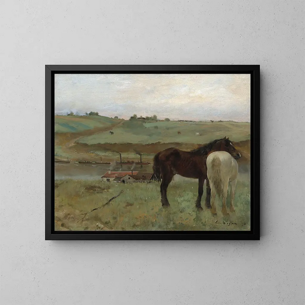 Dei cavalli in un prato - Edgar Degas — quadro incorniciato alla parete