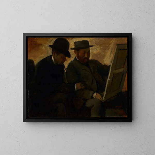 Paul Lafond e Alphonse Cherfils che esaminano un dipinto - Edgar Degas — quadro incorniciato alla parete