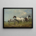 Due cavalli pezzati, un grigio e un epagneul in un paesaggio vasto, una casa di campagna in lontananza - Edmund Bristow — quadro incorniciato alla parete