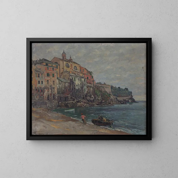 Città italiana sul mare - Eduard Ameseder — quadro incorniciato alla parete