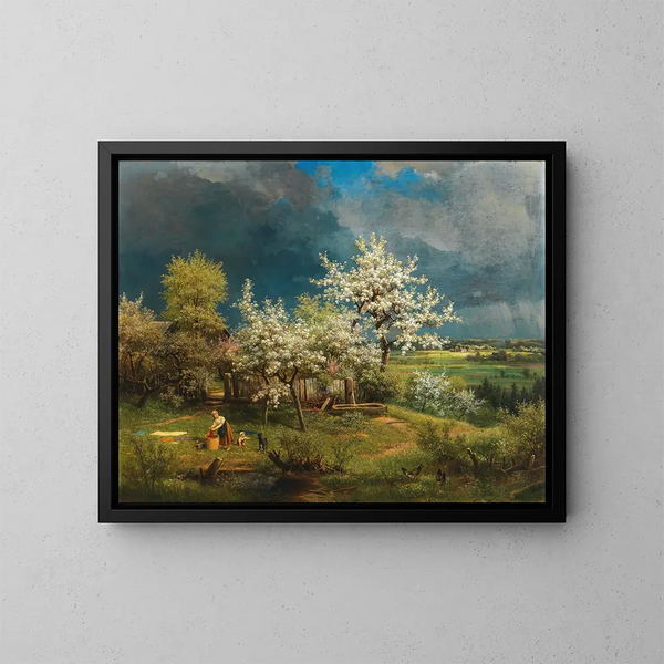 Una tempesta in preparazione in primavera - Eduard Leonhardi — quadro incorniciato alla parete