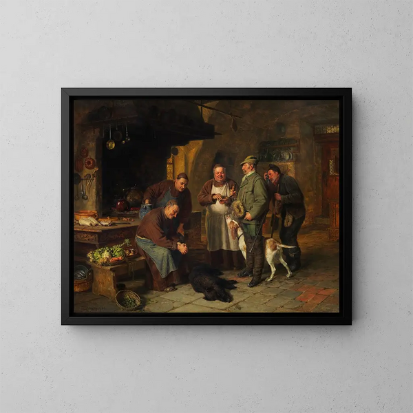 Un bon rôti - Eduard von Grützner — quadro incorniciato alla parete