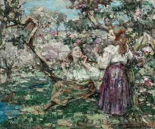 Edward Atkinson Hornel - Girls among the blossom.webp