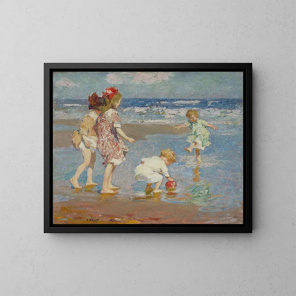 Bambini che giocano nelle onde - Edward Henry Potthast — quadro incorniciato alla parete