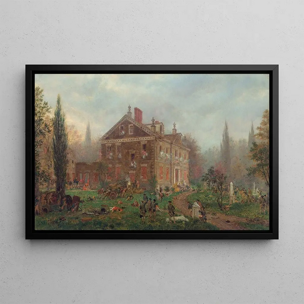 L'Attacco della casa Chew durante la battaglia di Germantown 1777 - Edward Lamson Henry — quadro incorniciato alla parete