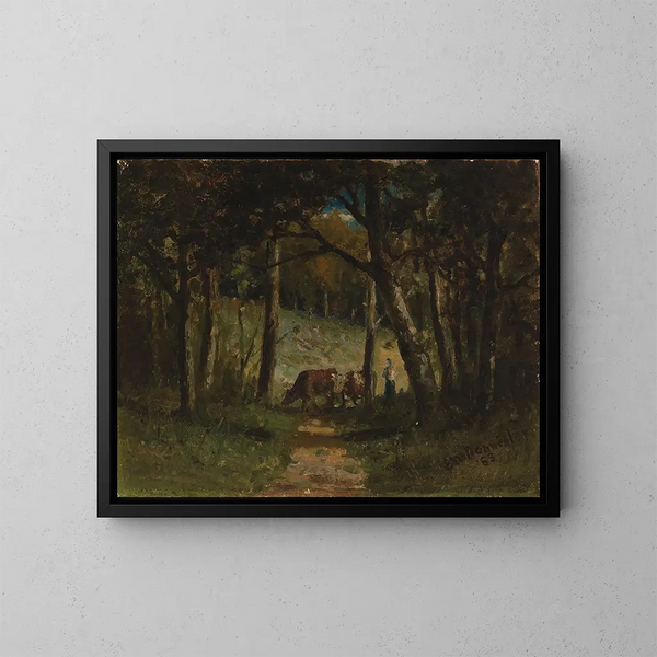 Mucche senza titolo su un sentiero nella foresta - Edward Mitchell Bannister — quadro incorniciato alla parete