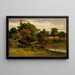 senza titolo: paesaggio con barca ormeggiata vicino a un ruscello, uomo che cammina in primo piano - Edward Mitchell Bannister — quadro incorniciato alla parete