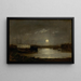 senza titolo scena del porto alla luce della luna con luna piena e alberi delle barche - Edward Mitchell Bannister — quadro incorniciato alla parete