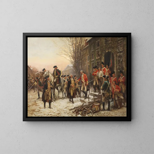 George Washington 1732-1799 davanti a Nassau Hall - Edward Percy Moran — quadro incorniciato alla parete