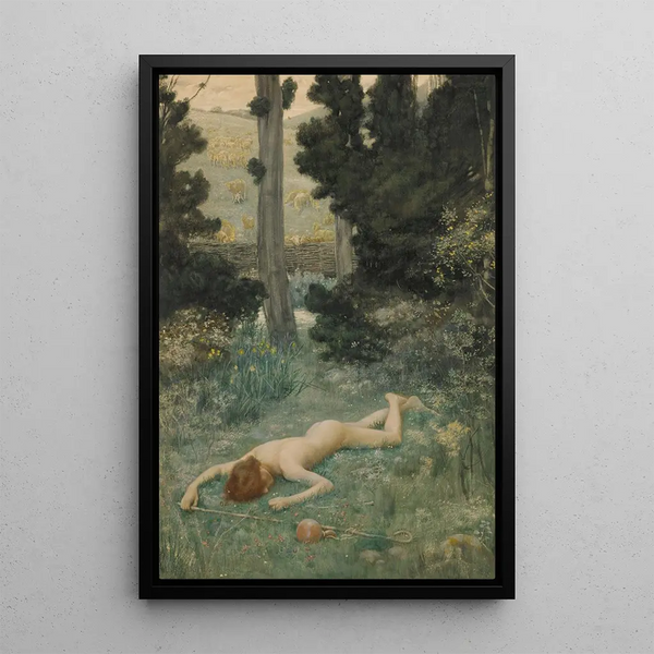 Il pastore spensierato - Edward Robert Hughes — quadro incorniciato alla parete