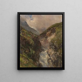Edward Theodore Compton - Gebirgsschlucht mit tosendem Wasserfall.webp