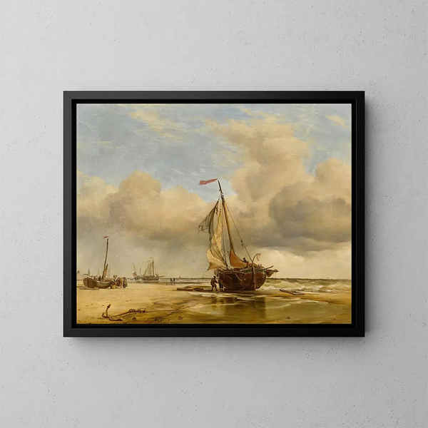 sulla spiaggia a Scheveningue, Paesi Bassi - Edward William Cooke — quadro incorniciato alla parete