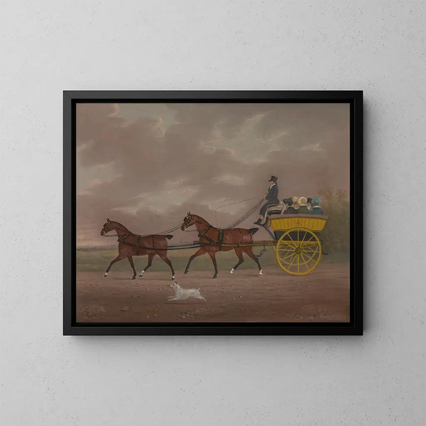 Un uomo che guida un tandem verso un'auto da passeggio - Edwin Cooper — quadro incorniciato alla parete