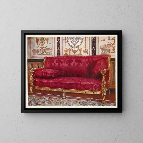 Divano in legno dorato rivestito di broccato di Lione rosa - Edwin Foley — quadro incorniciato alla parete