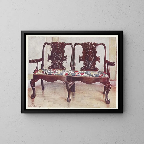 Sofa darby e Joan in noce scolpito - Edwin Foley — quadro incorniciato alla parete