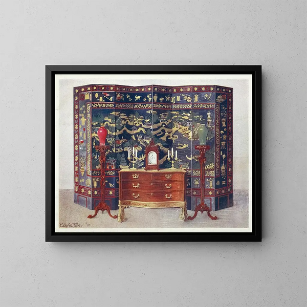 Commode curvato in stile Chippendale sotto influenza francese - Edwin Foley — quadro incorniciato alla parete