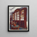 Biblioteca con facciata in mogano intarsiato, Quadro centrale con piedistallo in mogano - Edwin Foley — quadro incorniciato alla parete