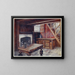 cassa in intarsia, tavolo da disegno scolpito, caminetto scolpito, più antico carta da parati inglese - Edwin Foley — quadro incorniciato alla parete