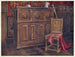 Cabinet in rovere con pannelli convessi circolari, sedia in noce senza braccioli con ornamento floreale intrecciato sulla schiena - Edwin Foley — vista dell’opera