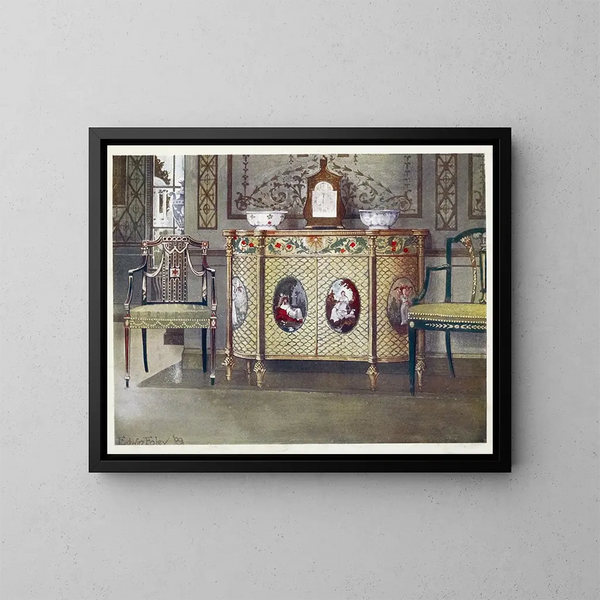 Comò e sedie dipinte - Edwin Foley — quadro incorniciato alla parete