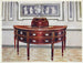 buffet semicircolare in mogano e scatola portacoltelli intarsiata e rivestita in legno di satina, mogano ed ebano - Edwin Foley — vista dell’opera
