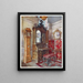 Scrutatore in noce orologio giallo in sicomoro intarsiato sgabello scolpito - Edwin Foley — quadro incorniciato alla parete