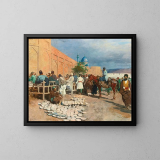 Café persiano, il venditore di ceramiche - Edwin Lord Weeks — quadro incorniciato alla parete