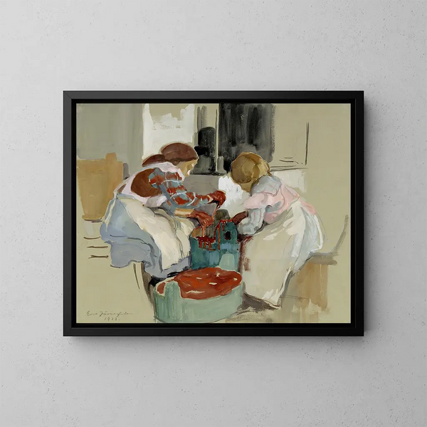 Due ragazze che tingono tessuto - Eero Järnefelt — quadro incorniciato alla parete