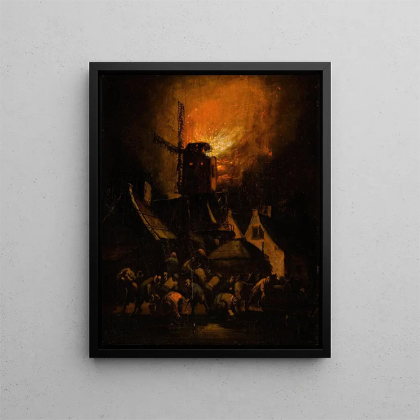Incendio di un mulino a vento - Egbert van der Poel — quadro incorniciato alla parete