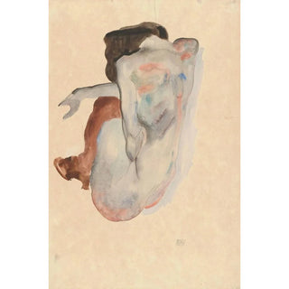 Egon Schiele - Crouching Nude in Shoes and Black Stockings Back View.webp