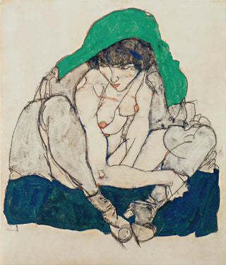 Egon Schiele - Crouching Woman with Green Headscarf.webp
