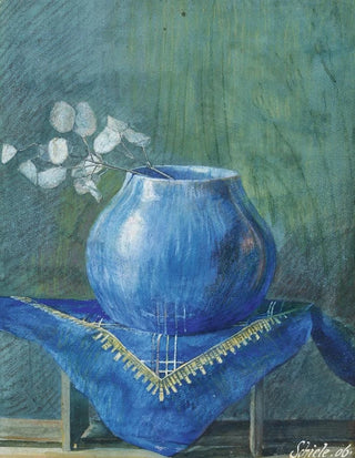 Egon Schiele - Still Life of a Moneyplant Branch in Blue Vase.webp