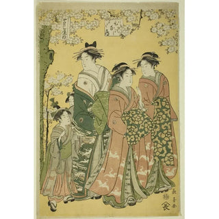 Eishsai Chki - The Courtesan Hinazuru of the Chojiya and Her Attendants.webp