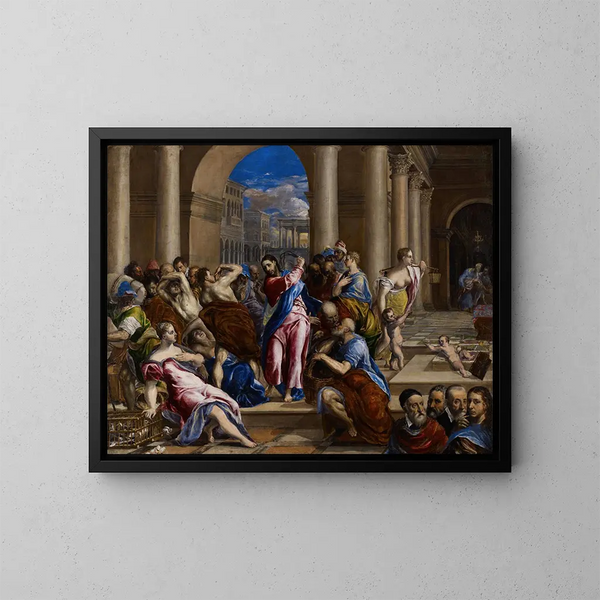 Il Cristo che scaccia i mercanti dal Tempio - El Greco — quadro incorniciato alla parete