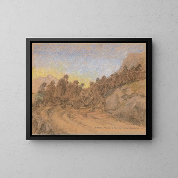 Campo di battaglia a Hartkara - Elemér Halász-Hradil — quadro incorniciato alla parete