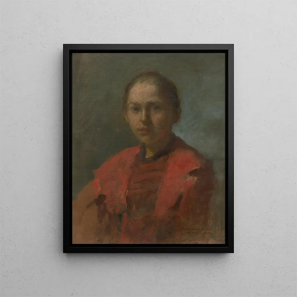 Ragazza in abito rosso - Elemér Halász-Hradil — quadro incorniciato alla parete