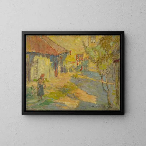 Nella corte - Elemér Halász-Hradil — quadro incorniciato alla parete