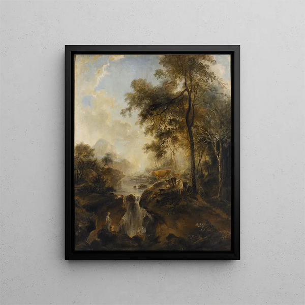 Paesaggio con una cascata e bestiame - Elias Martin — quadro incorniciato alla parete