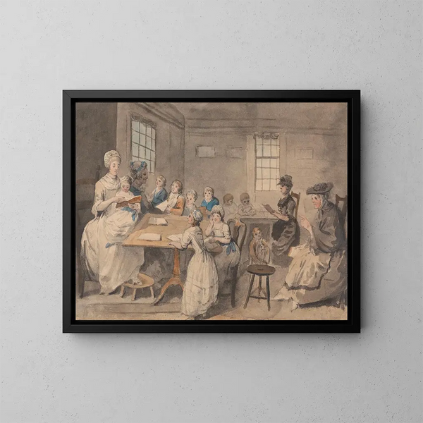 Lezione di lettura in una scuola femminile - Elias Martin — quadro incorniciato alla parete