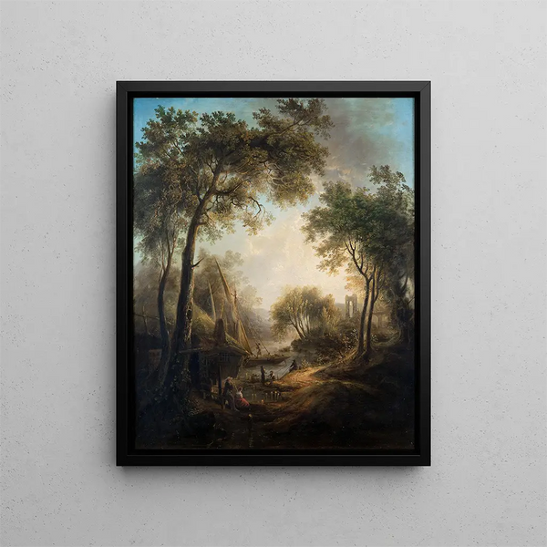 Paesaggio estivo con acqua e grandi alberi - Elias Martin — quadro incorniciato alla parete
