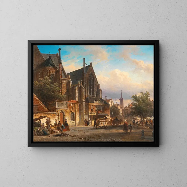 Una scena di mercato olandese - Elias Pieter van Bommel — quadro incorniciato alla parete