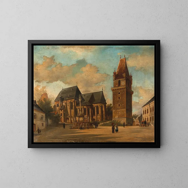 L'abbazia degli Augustini a Perchtoldsdorf vicino a Vienna - Elias Pieter van Bommel — quadro incorniciato alla parete